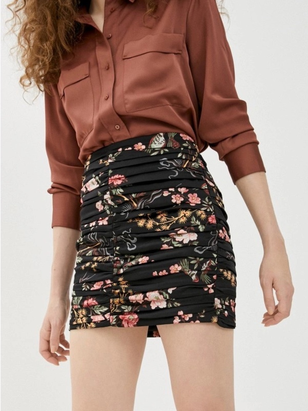 Mango MNG Ruched Floral Mini Skirt Size S